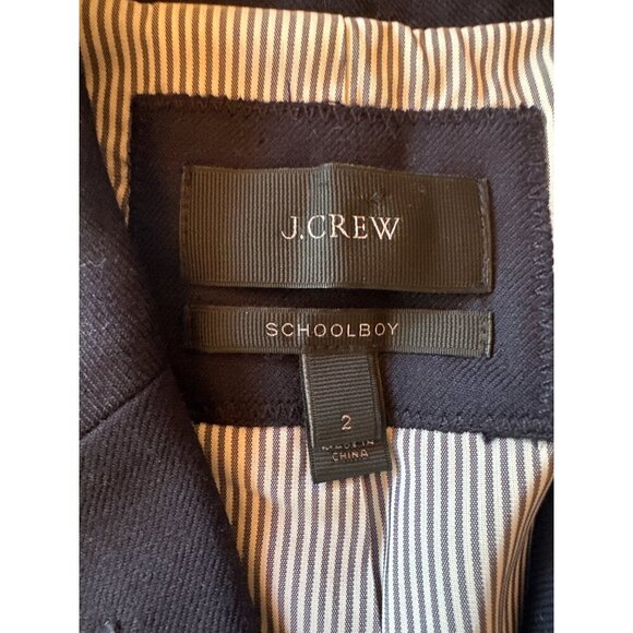 J. Crew Navy Wool-Blend Schoolboy Blazer Womens Size 2 With Gold Buttons Lined - Picture 2 of 7